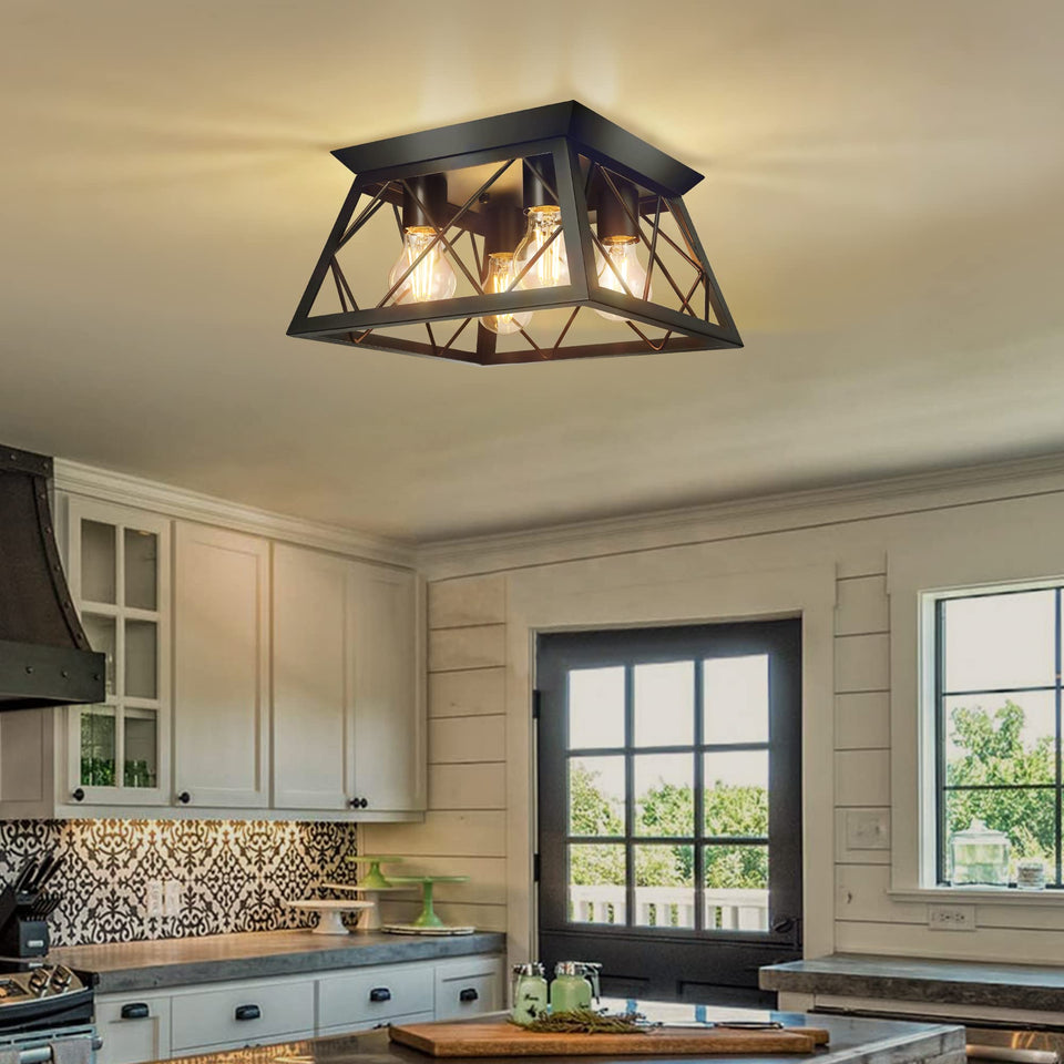 FadimiKoo 4-light black flush mount in a modern kitchen setting
