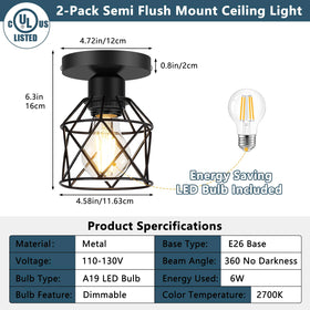 FadimiKoo black hallway ceiling light with cage, angled view