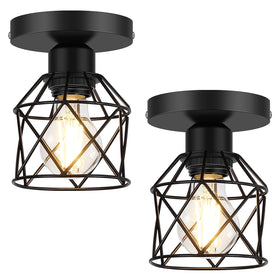 FadimiKoo farmhouse semi flush mount in black with cage, entryway lighting