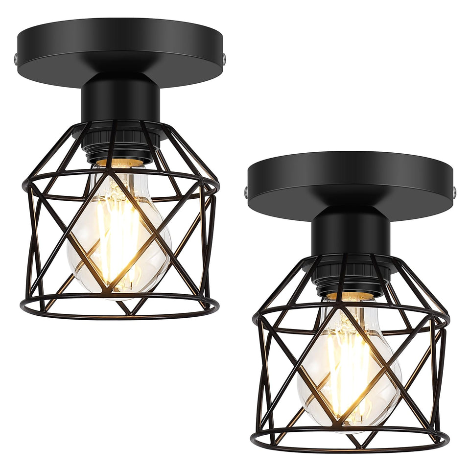 FadimiKoo farmhouse semi flush mount in black with cage, entryway lighting