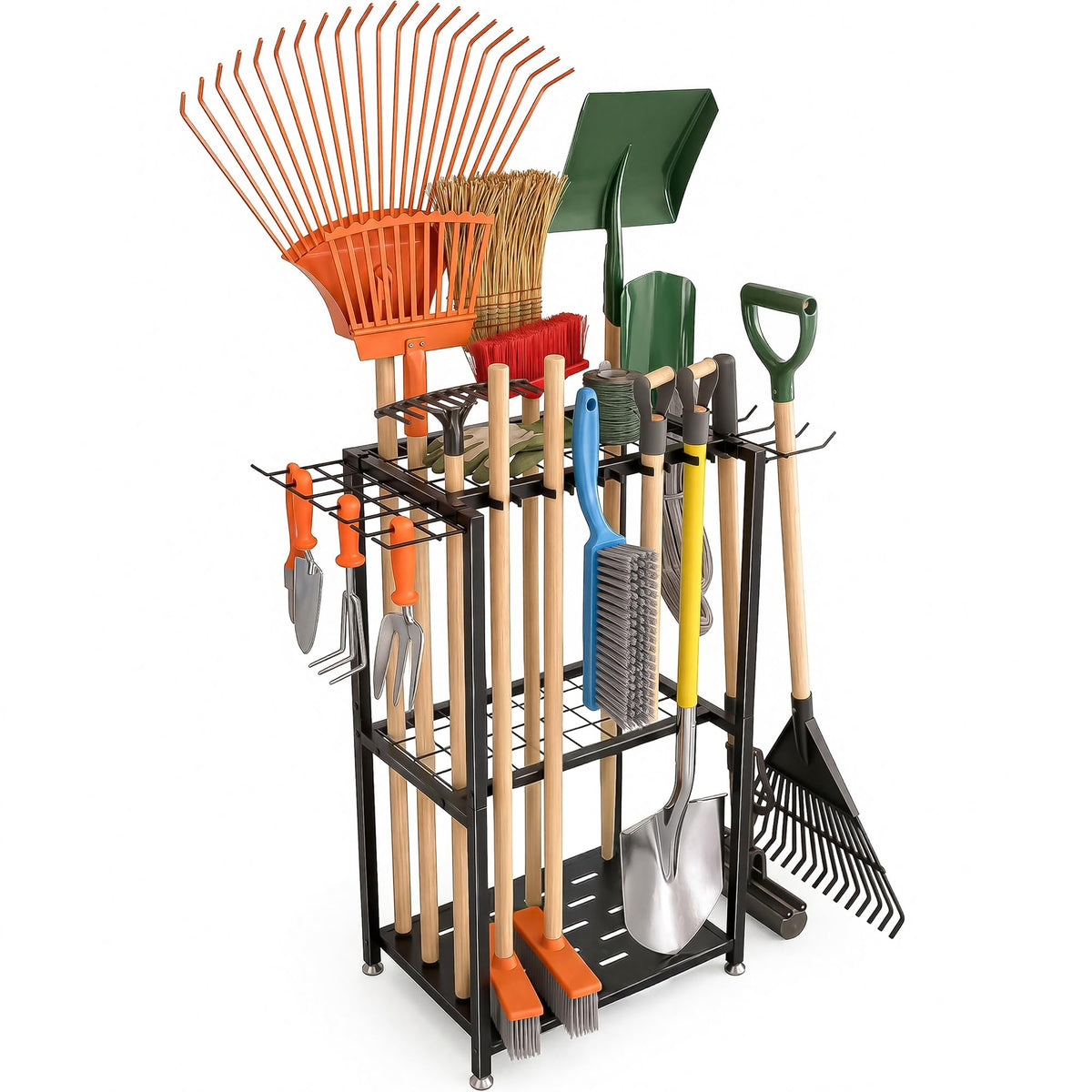 Faesun 3-tier metal tool rack front view for easy garage organization