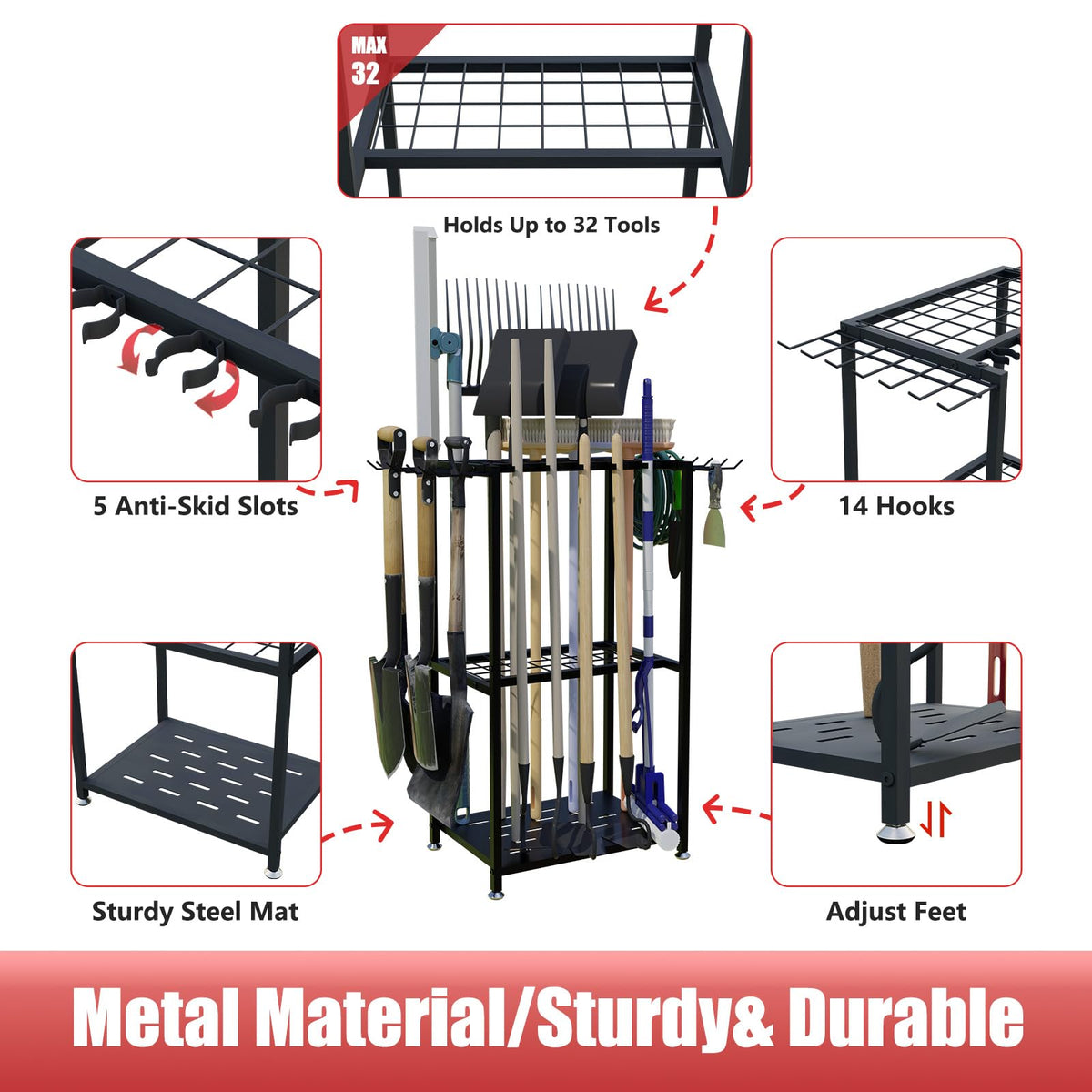 Faesun garden organizer vertical storage for long-handle tools