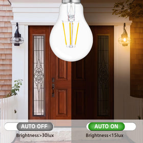 Close-up of FAGUANGAO A19 LED filament bulb showing 2700K warm glow.