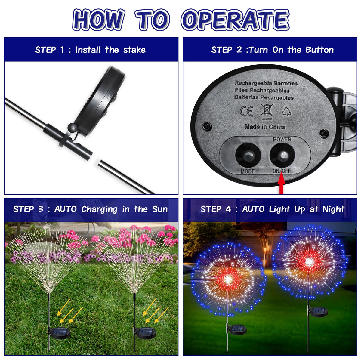 Faiclrr rechargeable outdoor lights powered by built-in Ni-MH battery