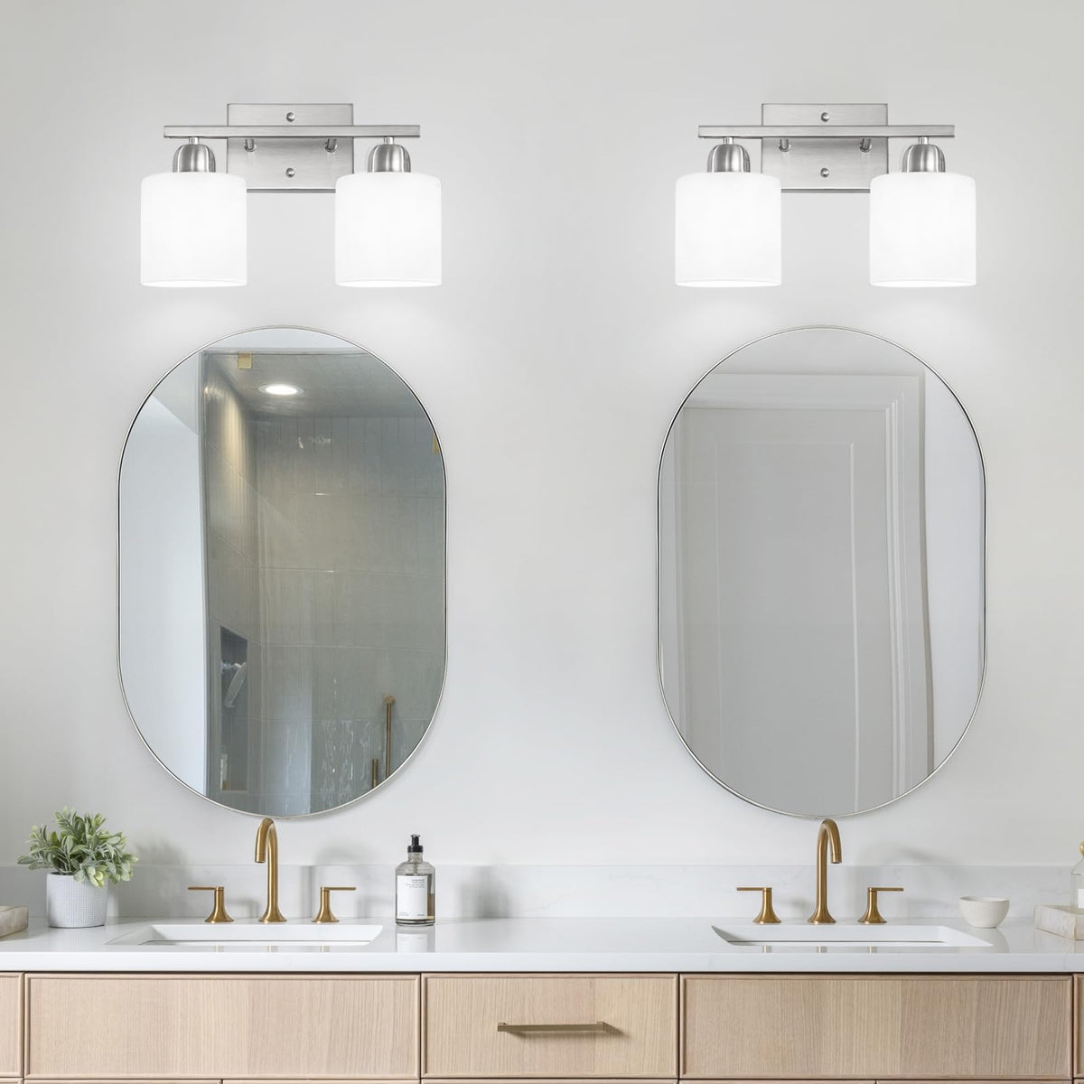 FAISHILAN brushed nickel sconce in a makeup room for balanced lighting.