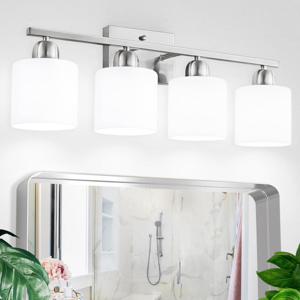 FAISHILAN vanity light with brushed nickel finish and milky white shade for soft bathroom illumination.