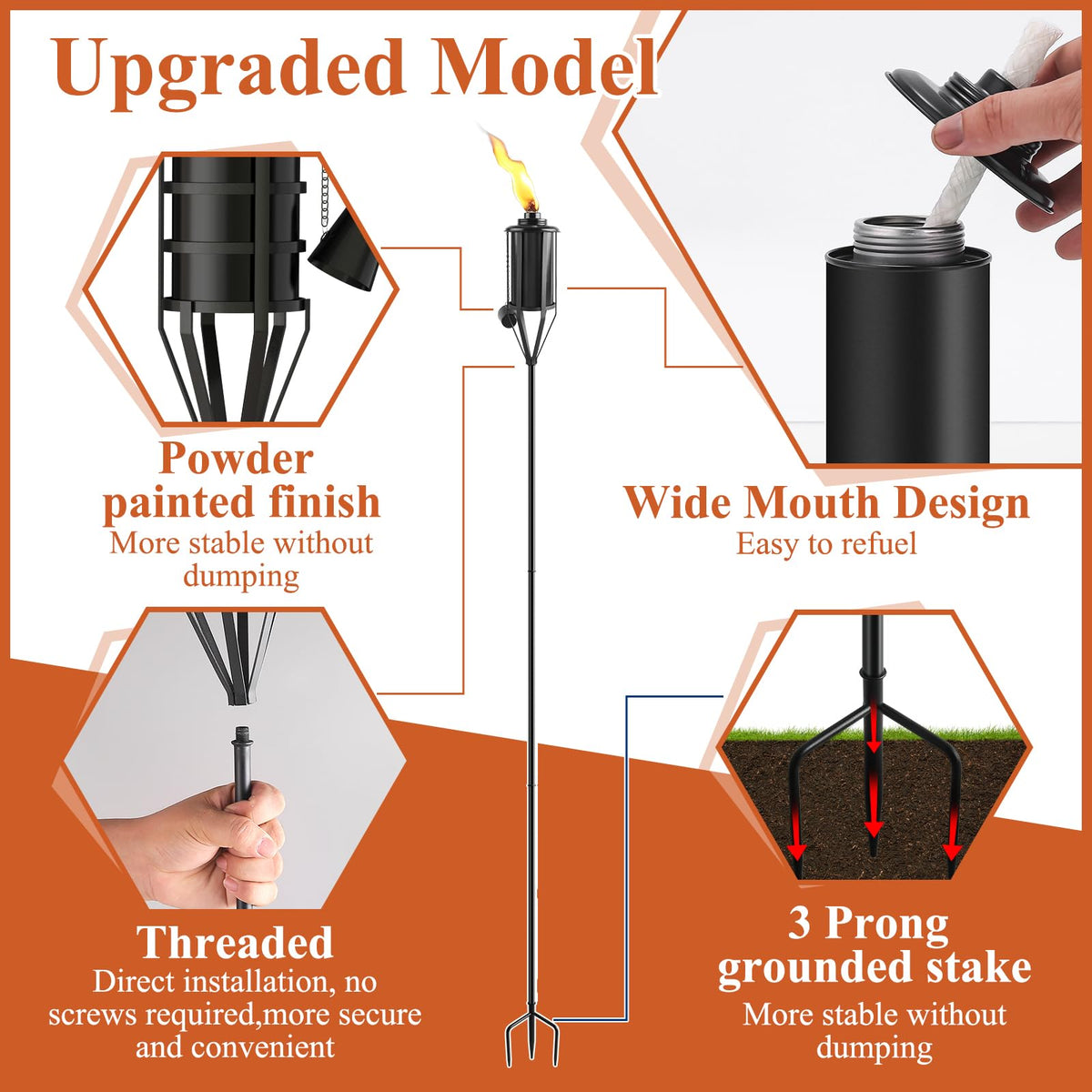 FALBAWR 3-prong ground stake anchors torches securely on grass.