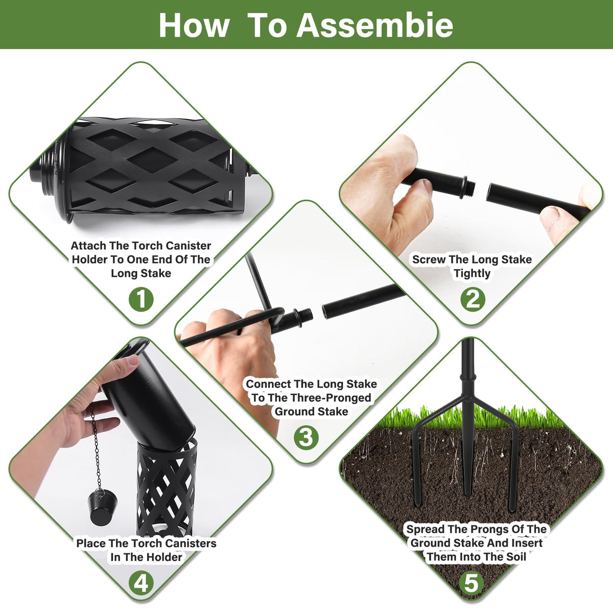 FALBAWR 3-prong stake keeps torches stable during use.