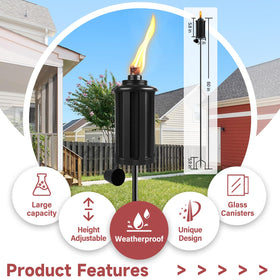 FALBAWR citronella torch with 3-prong stake offering stable grounding for windy evenings.