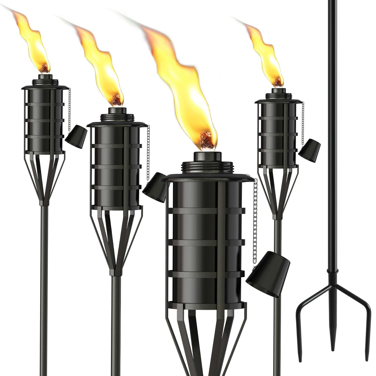 FALBAWR citronella torch set of four ready for backyard lighting and festive ambiance.
