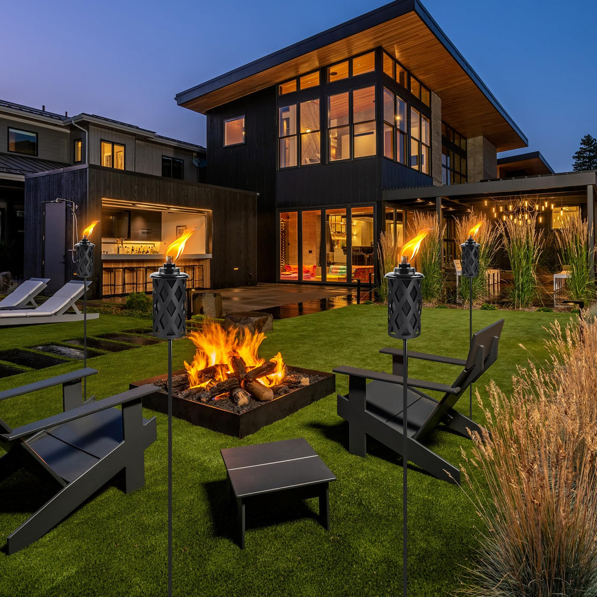 FALBAWR outdoor torches stand tall at 59 inches for backyard ambiance.
