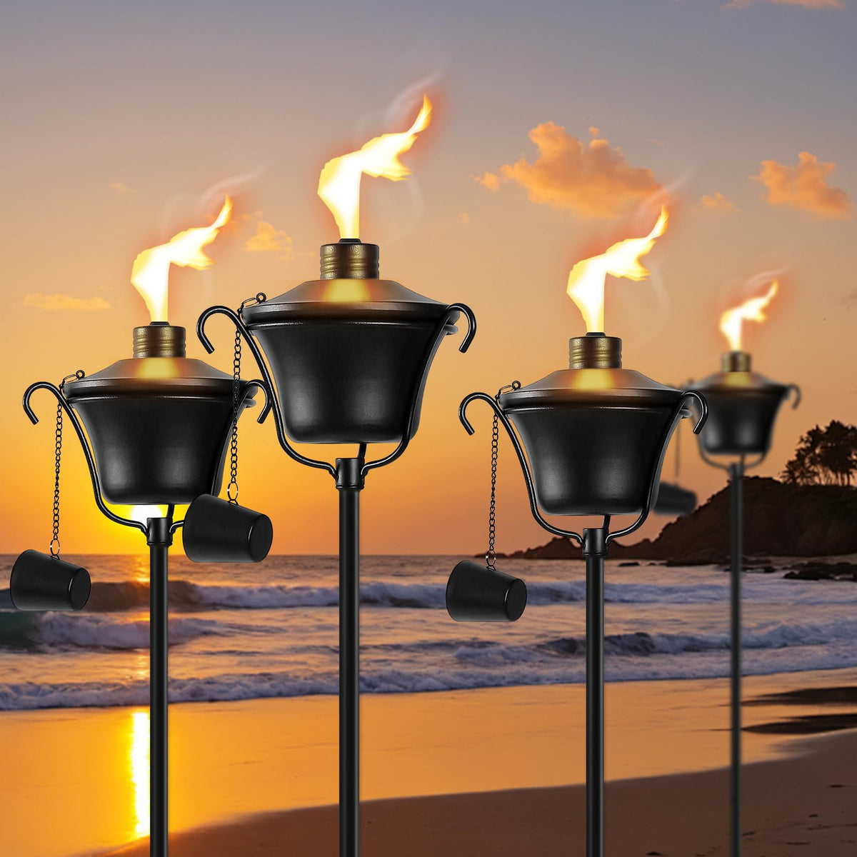 FALBAWR outdoor torch base assembly enables easy setup for patios.