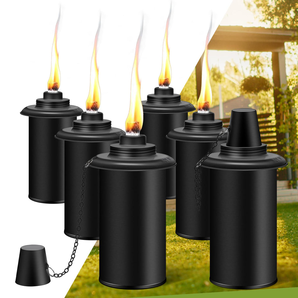 FALBAWR six-pack citronella torch canisters for outdoor lighting and party ambiance