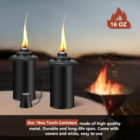 FALBAWR canister as standalone table torch in garden setting