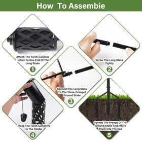 FALBAWR easy-assembly citronella torches with included accessories.