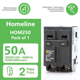 50A double-pole HOM250 for 120/240V circuits in install kit.