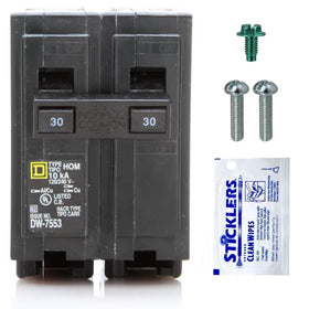 FalconSupply HOM230 front view showing genuine 30A double-pole breaker for 120/240V circuits.