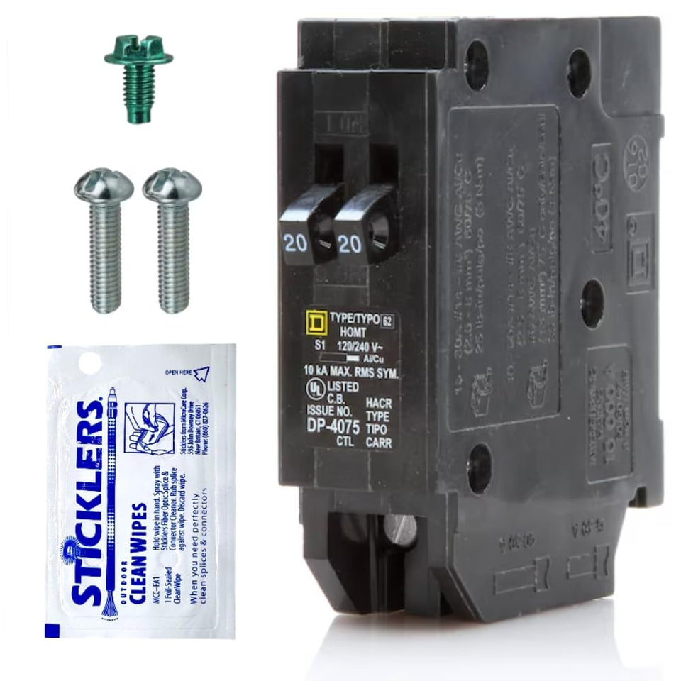 FalconSupply HOMT2020 tandem breaker ready to power two 20A circuits in a Homeline panel.