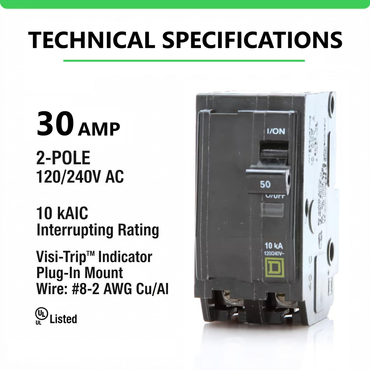 FalconSupply QO230 side view demonstrates plug-in compatibility with QO panels.