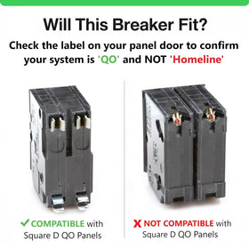 FalconSupply QO250 breaker installed in a panel demonstrating plug‑in compatibility.
