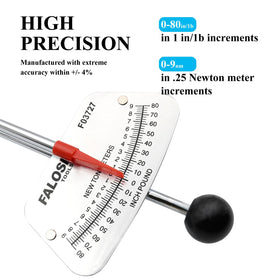 Falosi beam torque wrench dial reading closeup highlights clear measurement marks