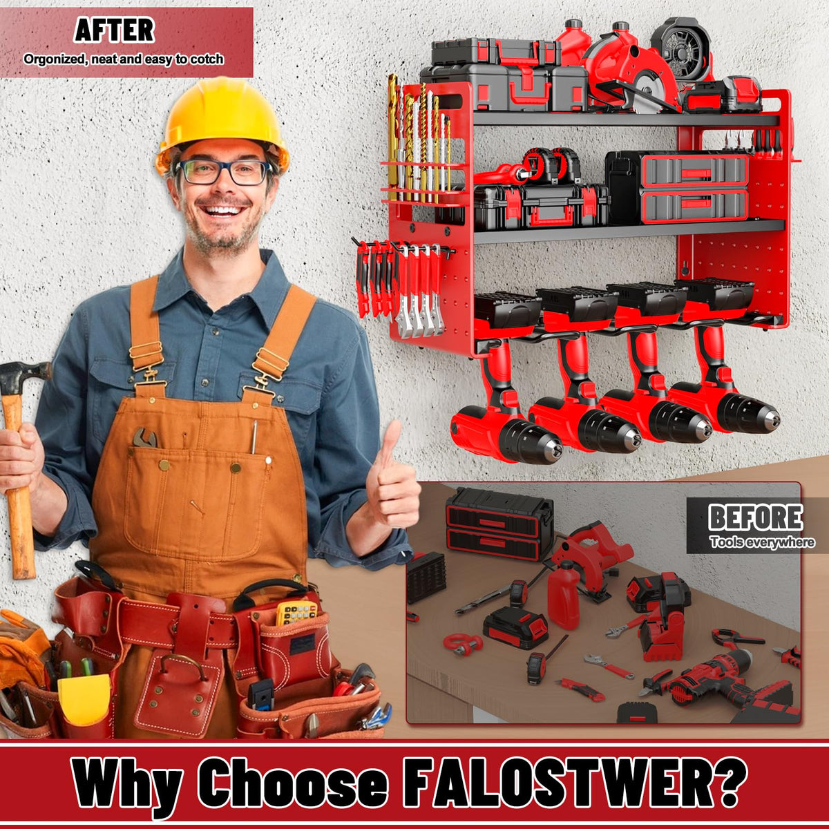 FaloStwer heavy-duty metal construction for durability in busy garages and workshops.