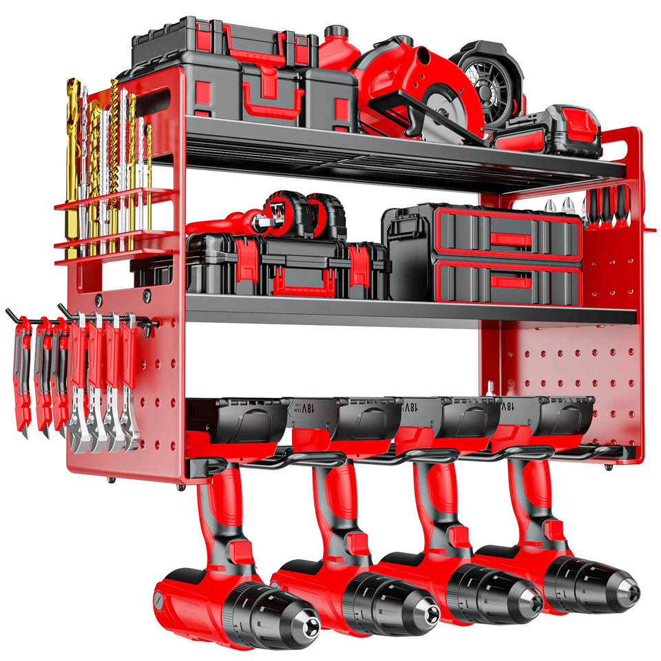 FaloStwer modular tool organizer on wall keeping drills accessible and organized.