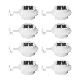 FALOVE 8-pack white solar gutter lights illuminate gutters for safe nighttime visibility.