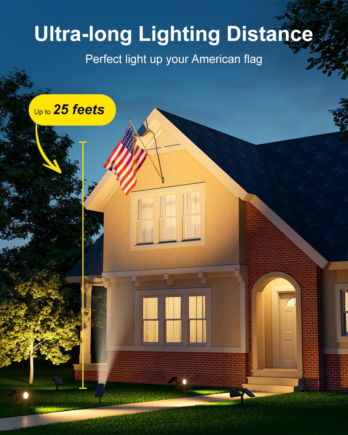 FALOVE solar spot light on tree tops delivers elevated, warm illumination.