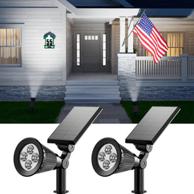 FALOVE solar spotlight lights the flag for clear nighttime visibility.