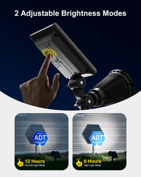 FALOVE solar spotlight on statue provides subtle evening accent lighting.