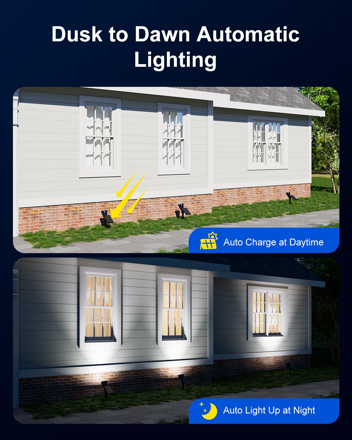 Falove solar spotlight lights a yard path for safer nighttime navigation.