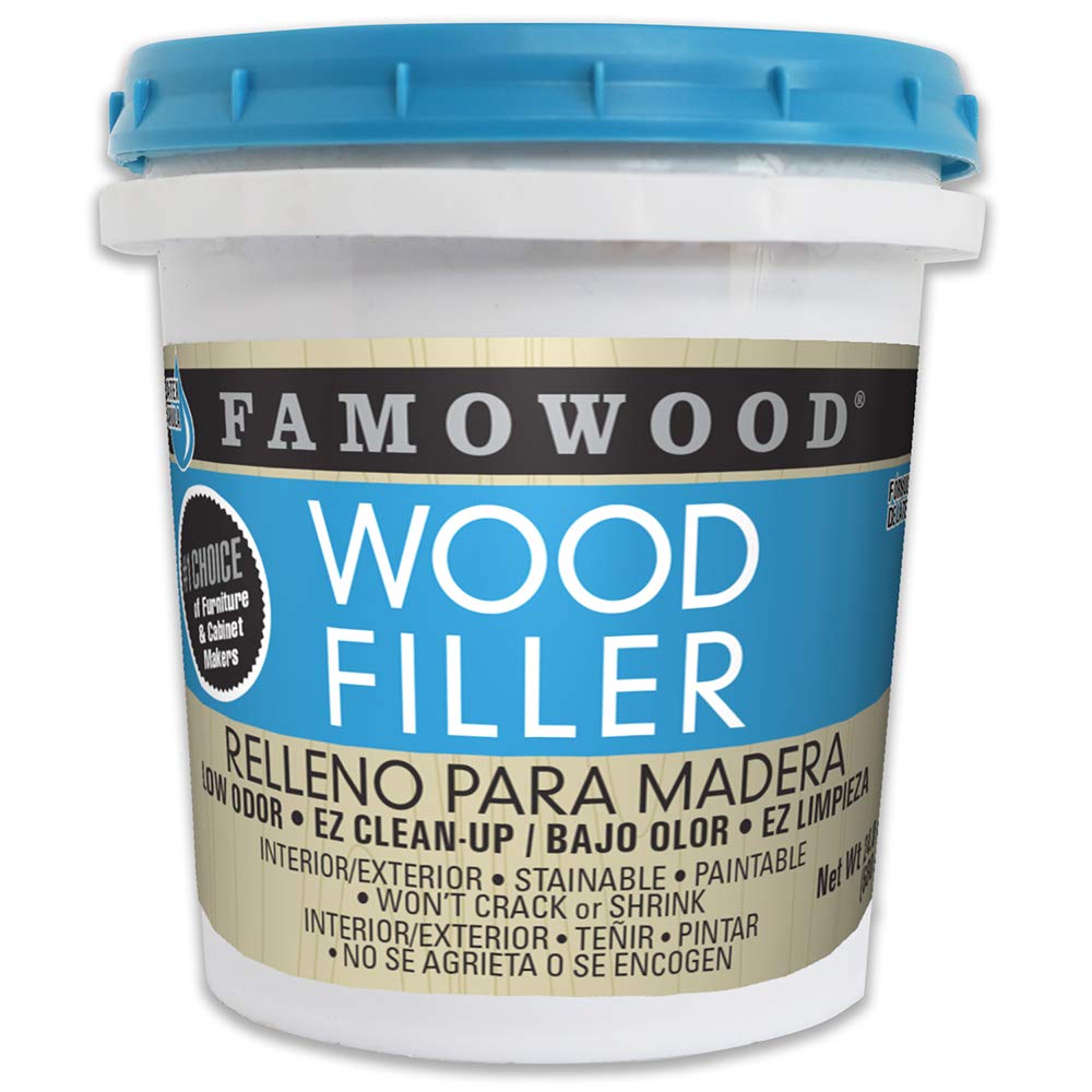 FamoWood latex wood filler pint bottle ready for quick repairs