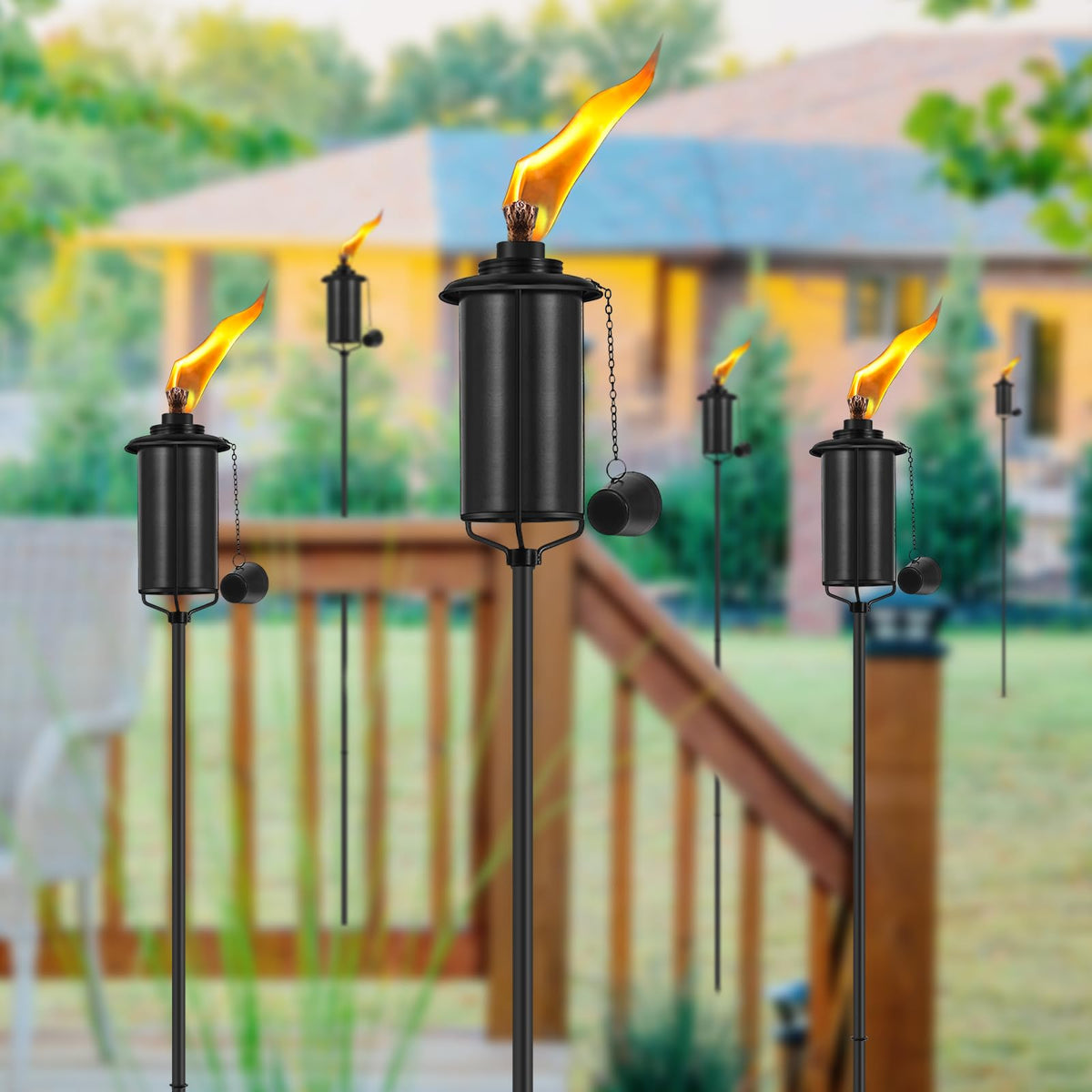 FAN-Torches 3-prong grounded stake provides stable outdoor placement.