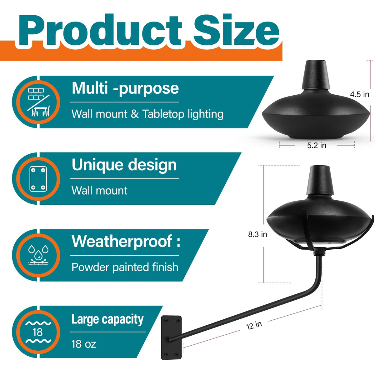 FAN-Torches refilling opening shown for easy, spill-free fuel top-ups.