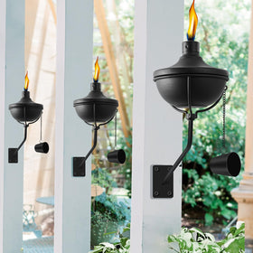 Fan-Torches head movable from wall to table for versatile layout.