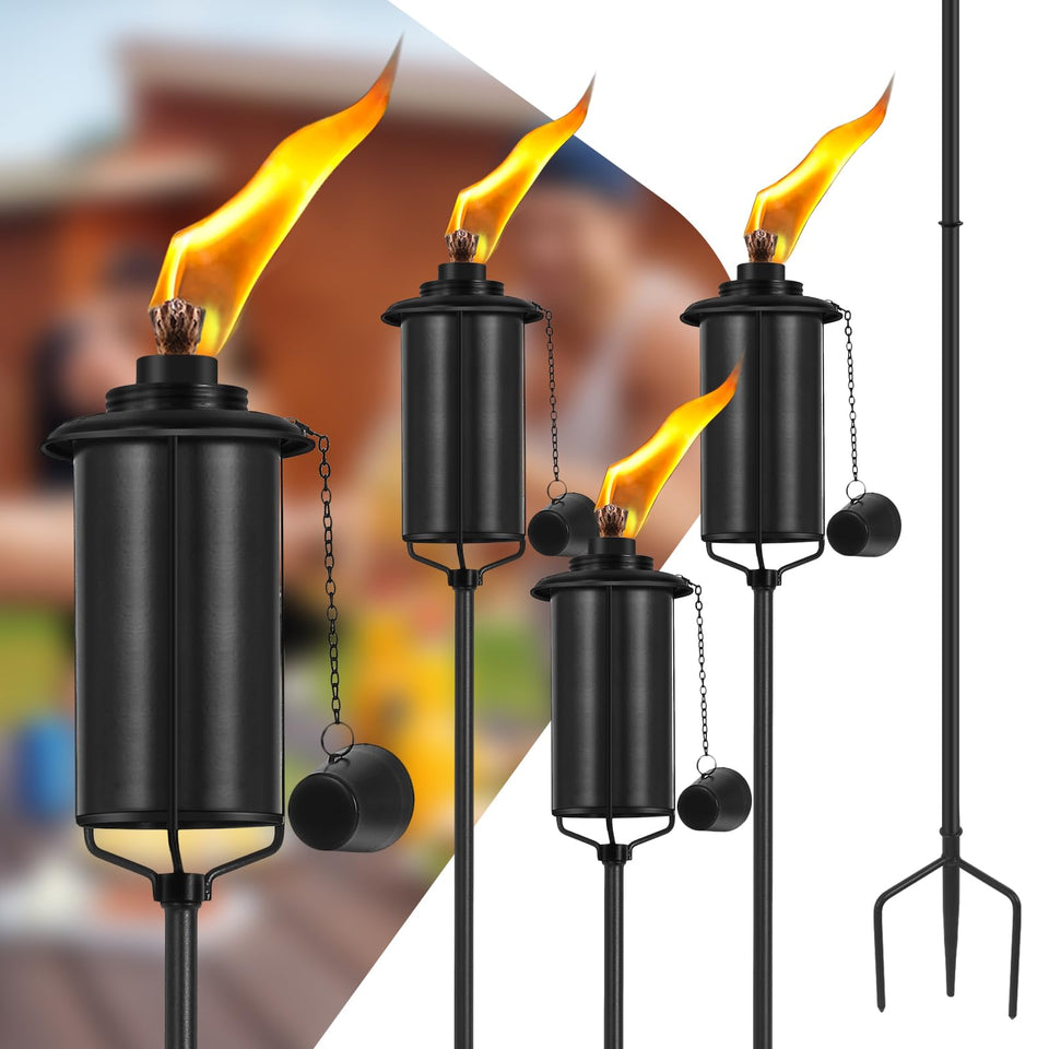 FAN-Torches home garden torch set of 4 with 16 oz capacity for extended outdoor lighting.
