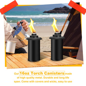 Fan-Torches on a patio table for a luau ambiance.