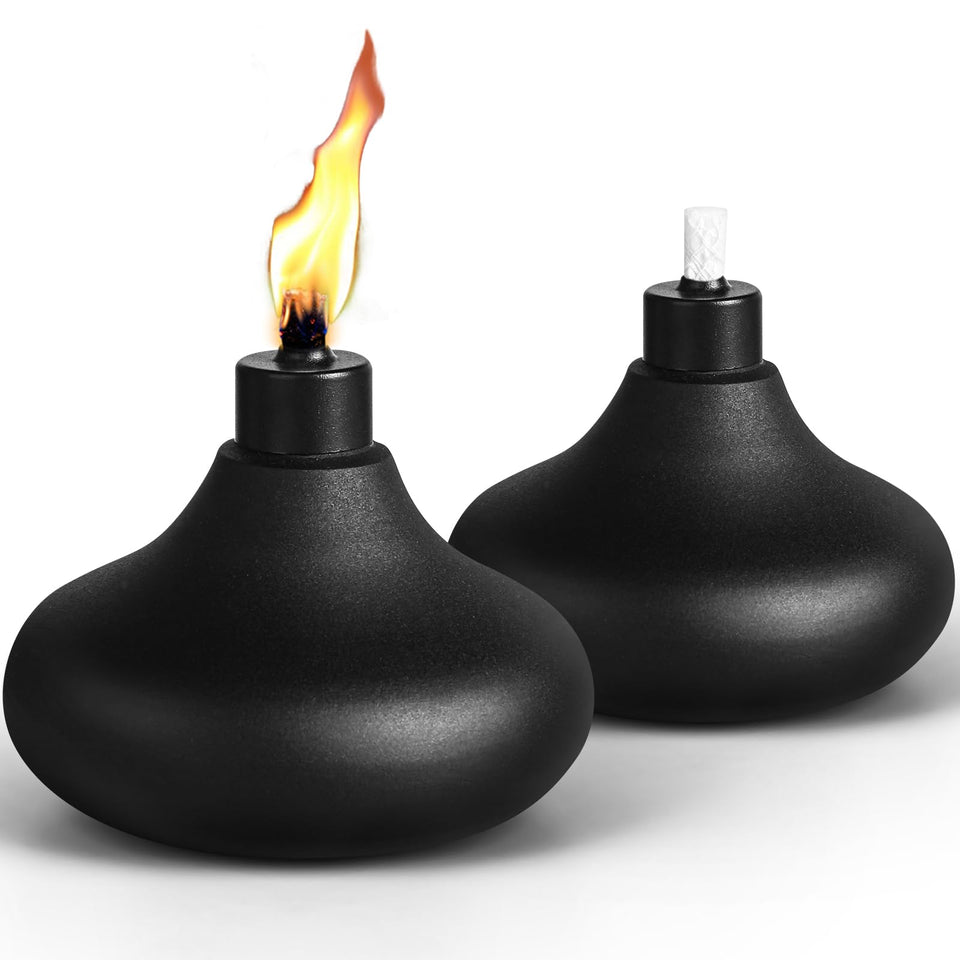 FAN-Torches metal table-top torch glows warmly for outdoor elegance.
