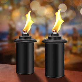 Fan-Torches outdoor citronella fuel canisters in a decorative arrangement.