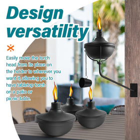 Fan-Torches weather resistant finish keeps wall torches durable through seasons.