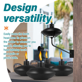 FAN-Torches weather-resistant metal construction with powder coating for seasons outdoors.