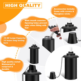 FAN-Torches fiberglass wicks extend use time for longer evenings outdoors.