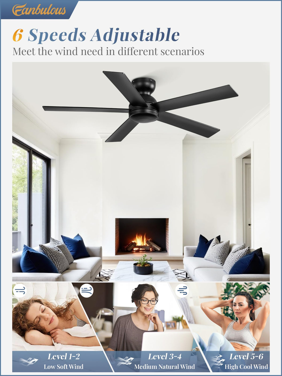 Fanbulous dual-blade black and wood grain design for modern or rustic spaces