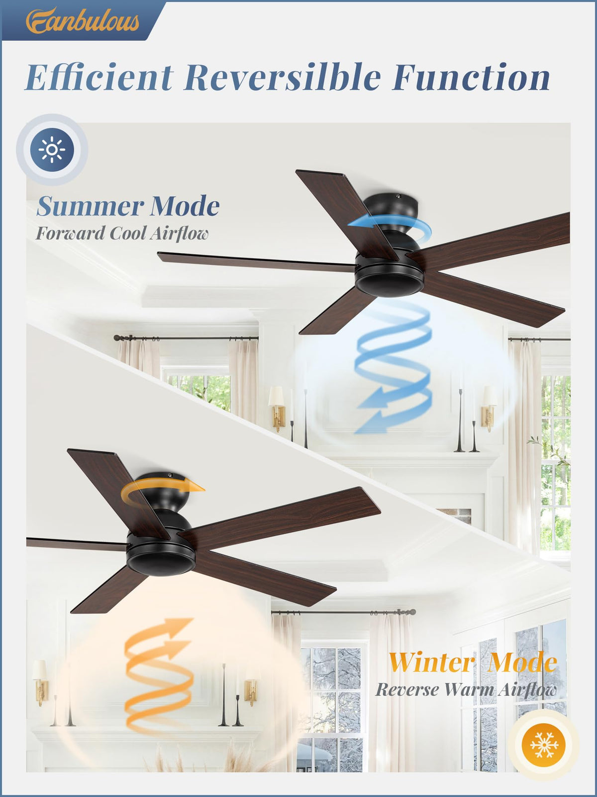 Fanbulous reversible direction to circulate warm or cool air