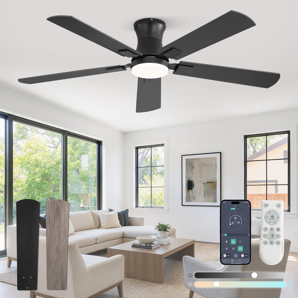 Fanbulous 52-inch ceiling fan with light in black, double-color blades for versatile decor