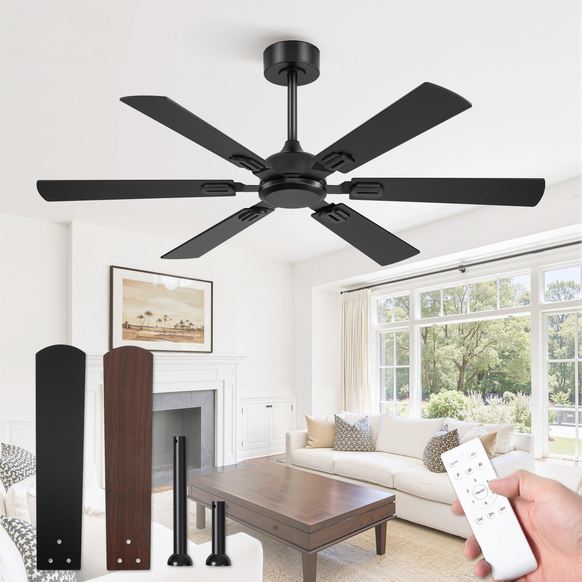 Fanbulous 52-inch no-light ceiling fan with remote for quiet airflow.