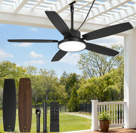 Fanbulous 52-inch outdoor ceiling fan with light and remote cools a black patio