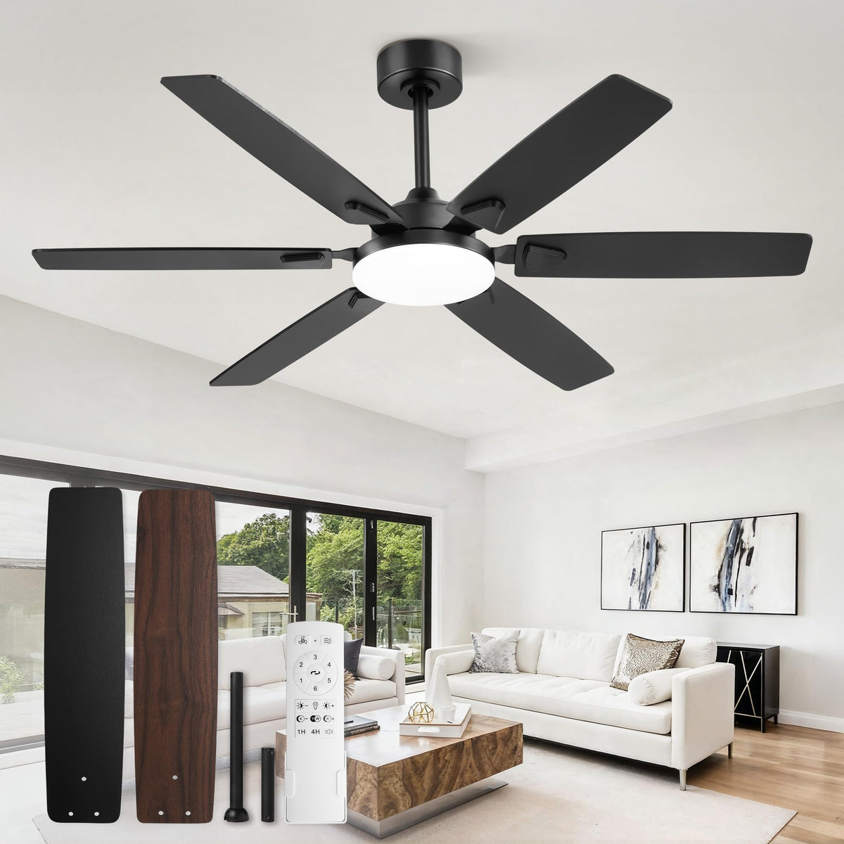 Fanbulous 52in ceiling fan lights front view, dual blades, smooth operation.