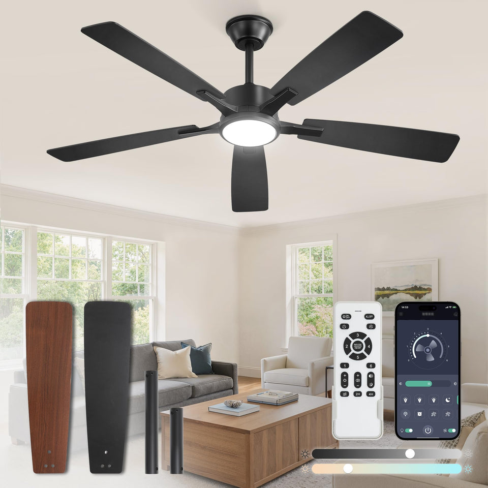 Fanbulous 52in ceiling fan with lights—front view showing warm ambient illumination.